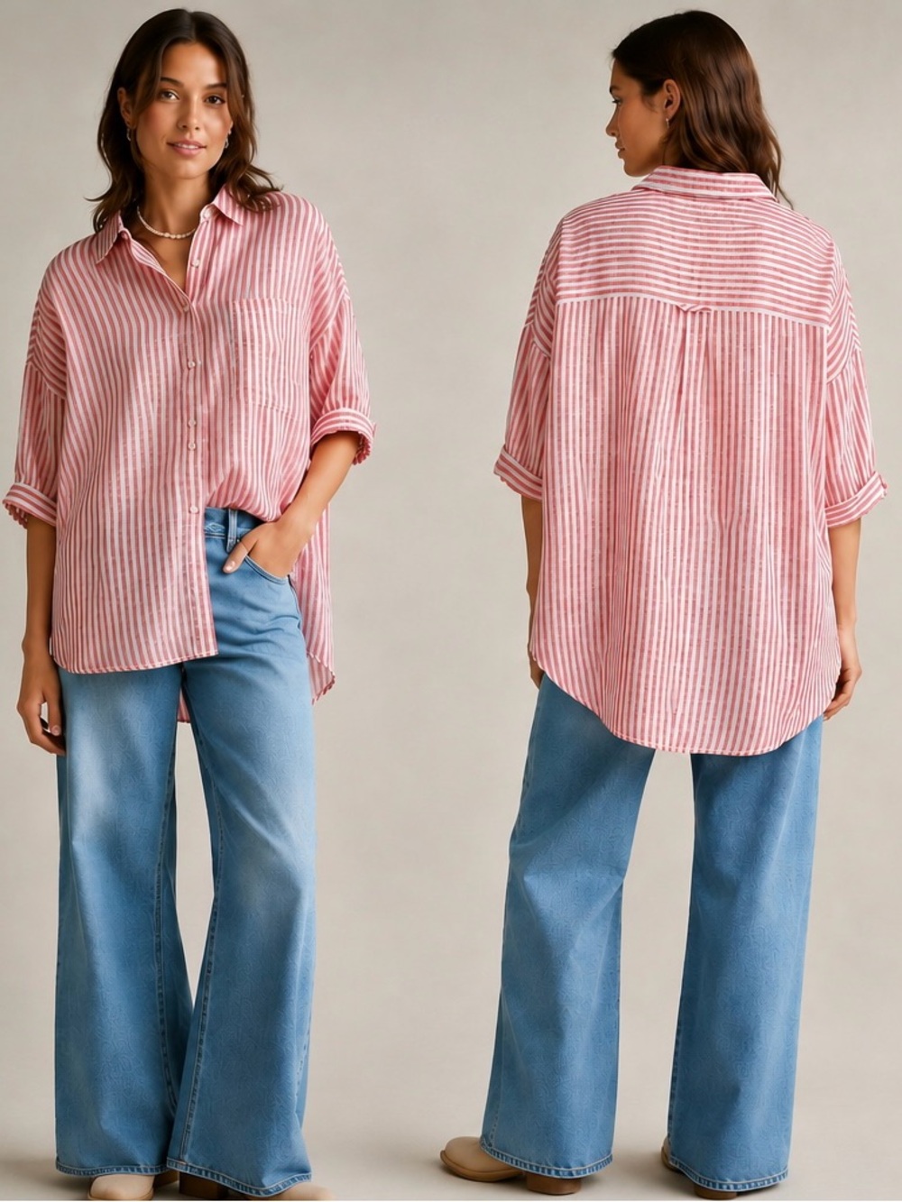 Anthropologie Pink and White Striped Button-Down Shirt